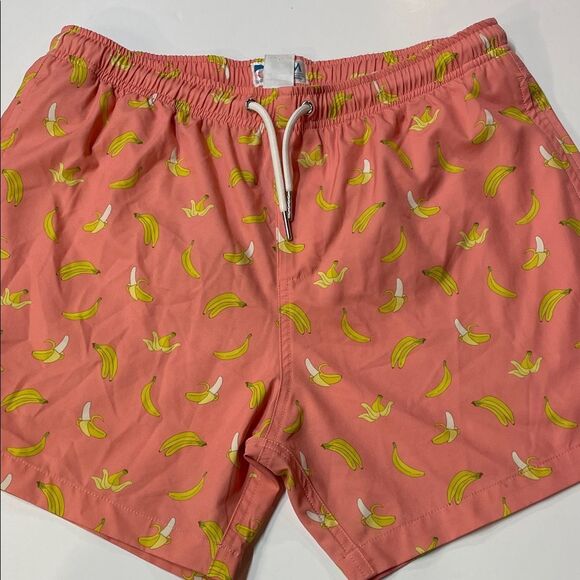 Bermies Men’s Swim Trunks Banana Print Coral Pink  Sz M - Picture 1 of 7